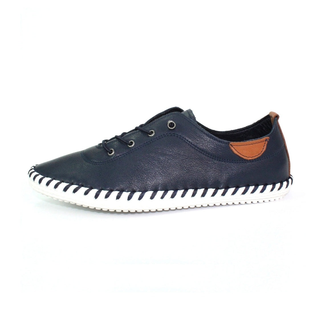 Lunar Plimsoll St Ives Navy FLE030BL Soft Leather elasticated lace