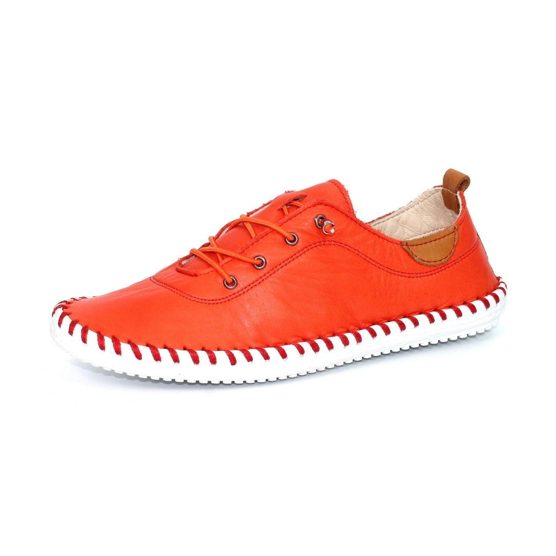 Lunar Plimsoll St Ives ORANGE FLE030 soft leather with elastic laces