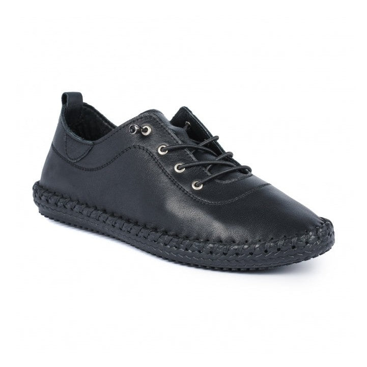 Lunar Plimsoll St Ives BLACK FLE030BBSoft Leather elasticated lace
