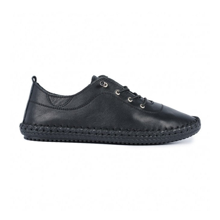Lunar Plimsoll St Ives BLACK FLE030BBSoft Leather elasticated lace