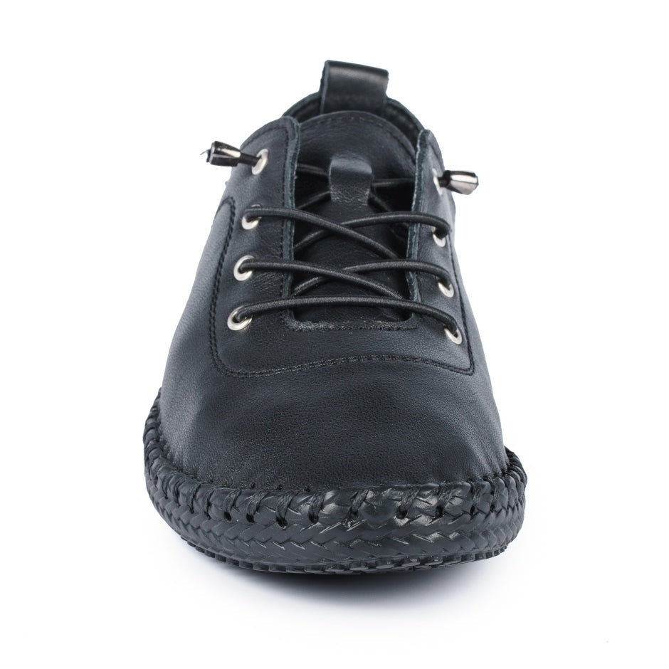 Lunar Plimsoll St Ives BLACK FLE030BBSoft Leather elasticated lace