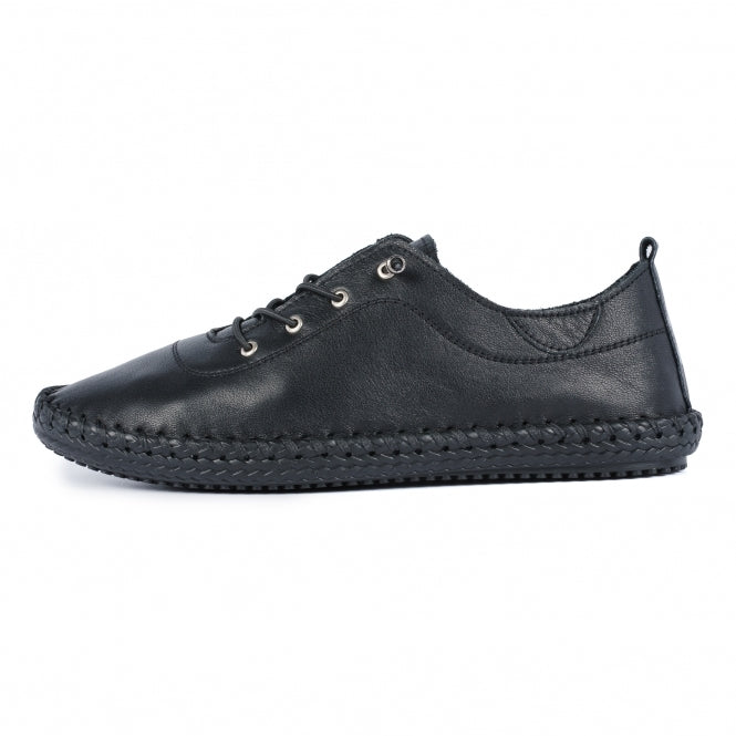 Lunar Plimsoll St Ives BLACK FLE030BBSoft Leather elasticated lace