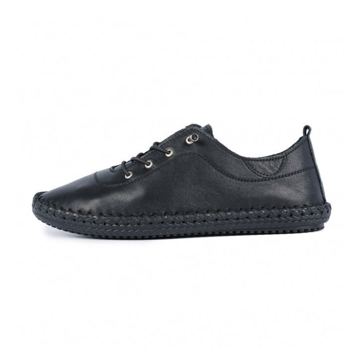 Lunar Plimsoll St Ives BLACK FLE030BBSoft Leather elasticated lace
