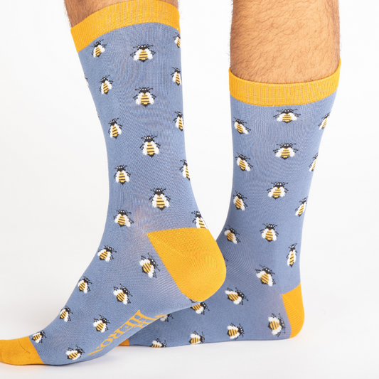 Mr Heron Honey Bees Mens Blue Banboo Socks