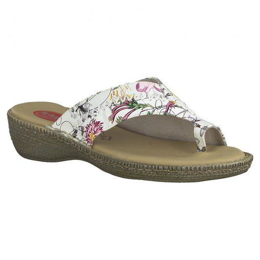 Jana White Flower Mule Sandal with Toe Loop 27111-28 WHITE FLOWER 27111-28