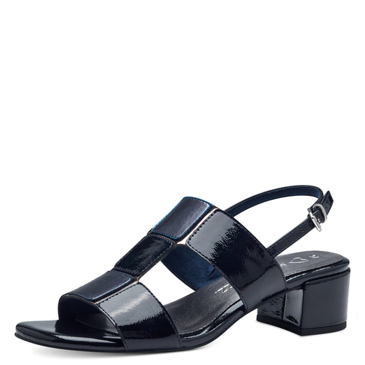Marco Tozzi 28204 NAVY Patent Block Heel Dress Sandal 28204-825