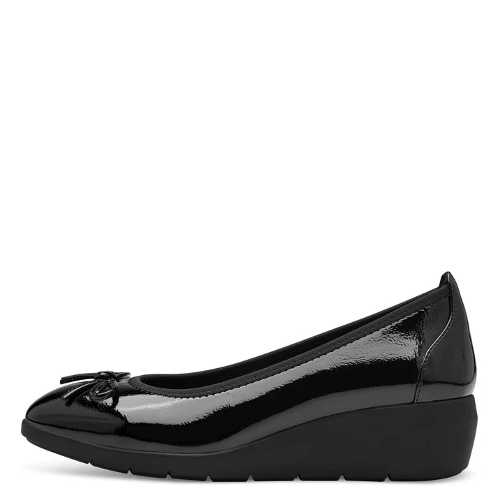 Jana 22162 Black Patent Wide fitting Ballerina Pump with Wedge Heel