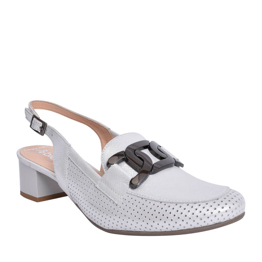 Bioeco 3963 SILVER Sling Back Block Heel Occasion Shoe 3963-2103