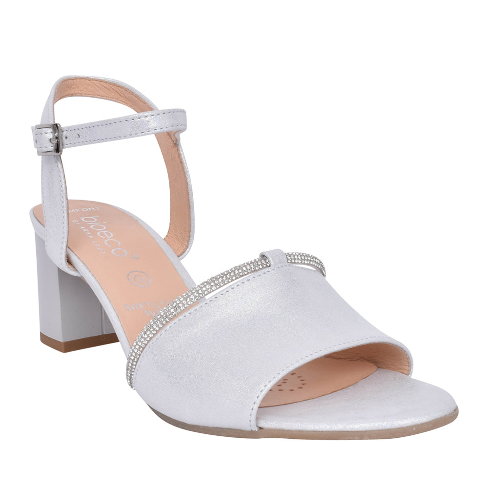 Bioeco 4040 Silver  Wide Fitting Block Heel Dress Sandal 4040-2439-1661