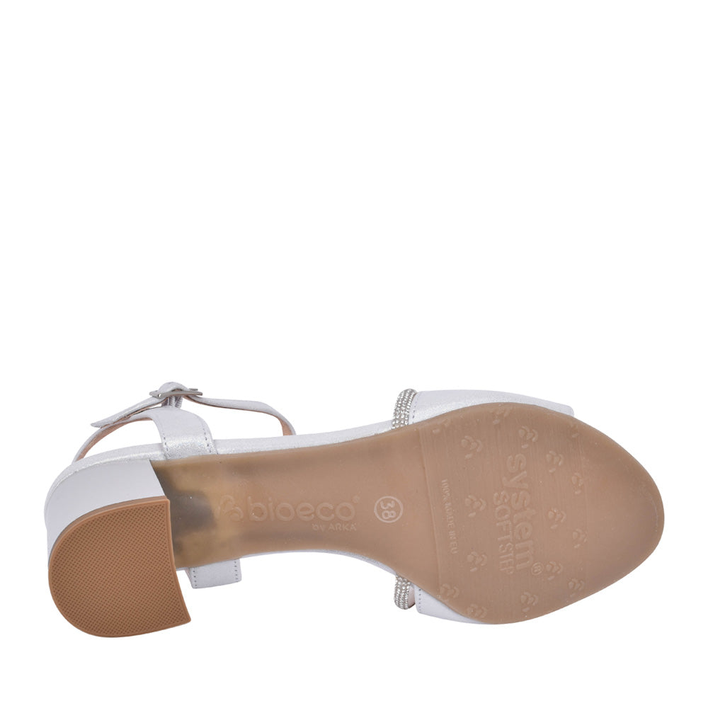Bioeco 4040 Silver  Wide Fitting Block Heel Dress Sandal 4040-2439-1661