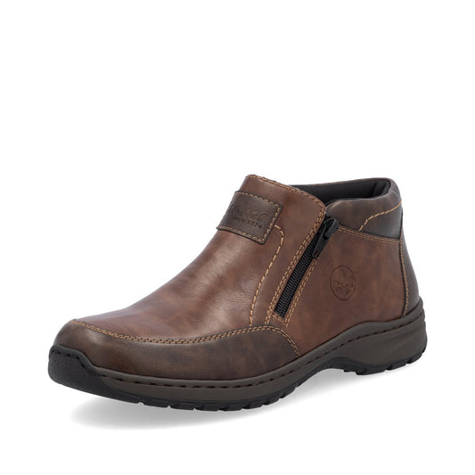Rieker Men's Extra Wide Ankle Boot with double zips 03352-24 BROWN