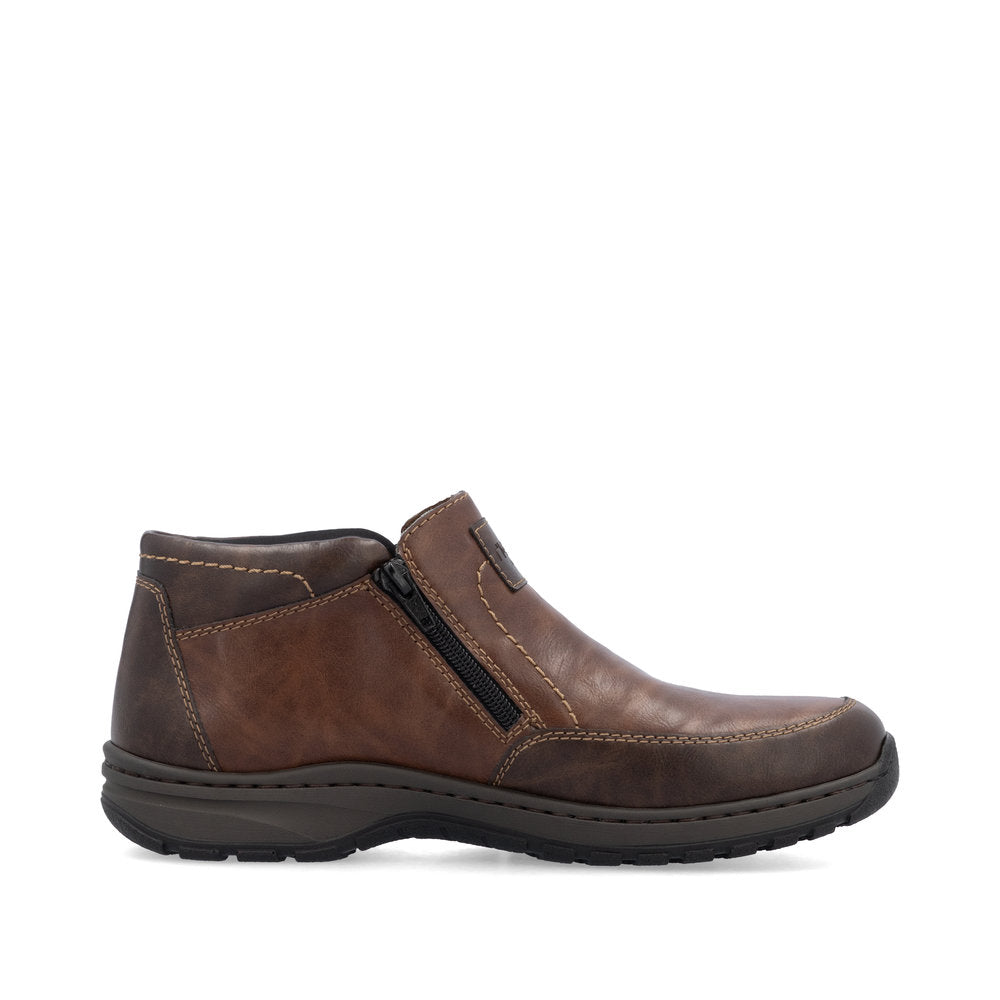 Rieker Men's Extra Wide Ankle Boot with double zips 03352-24 BROWN