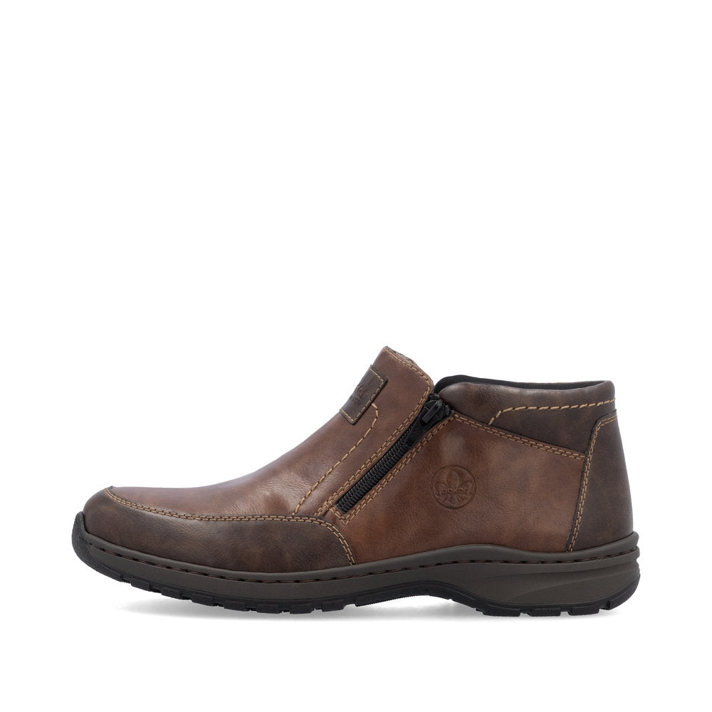 Rieker Men's Extra Wide Ankle Boot with double zips 03352-24 BROWN