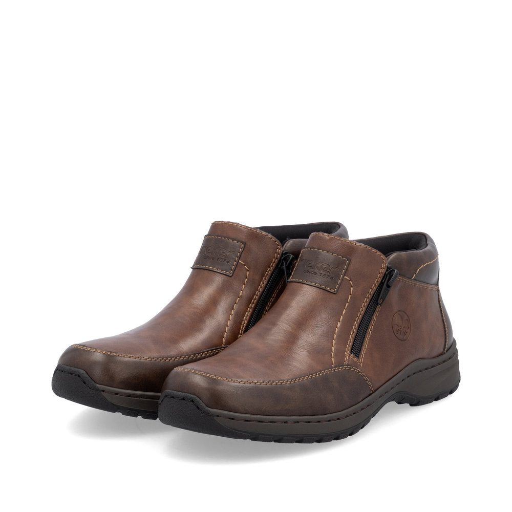Rieker Men's Extra Wide Ankle Boot with double zips 03352-24 BROWN