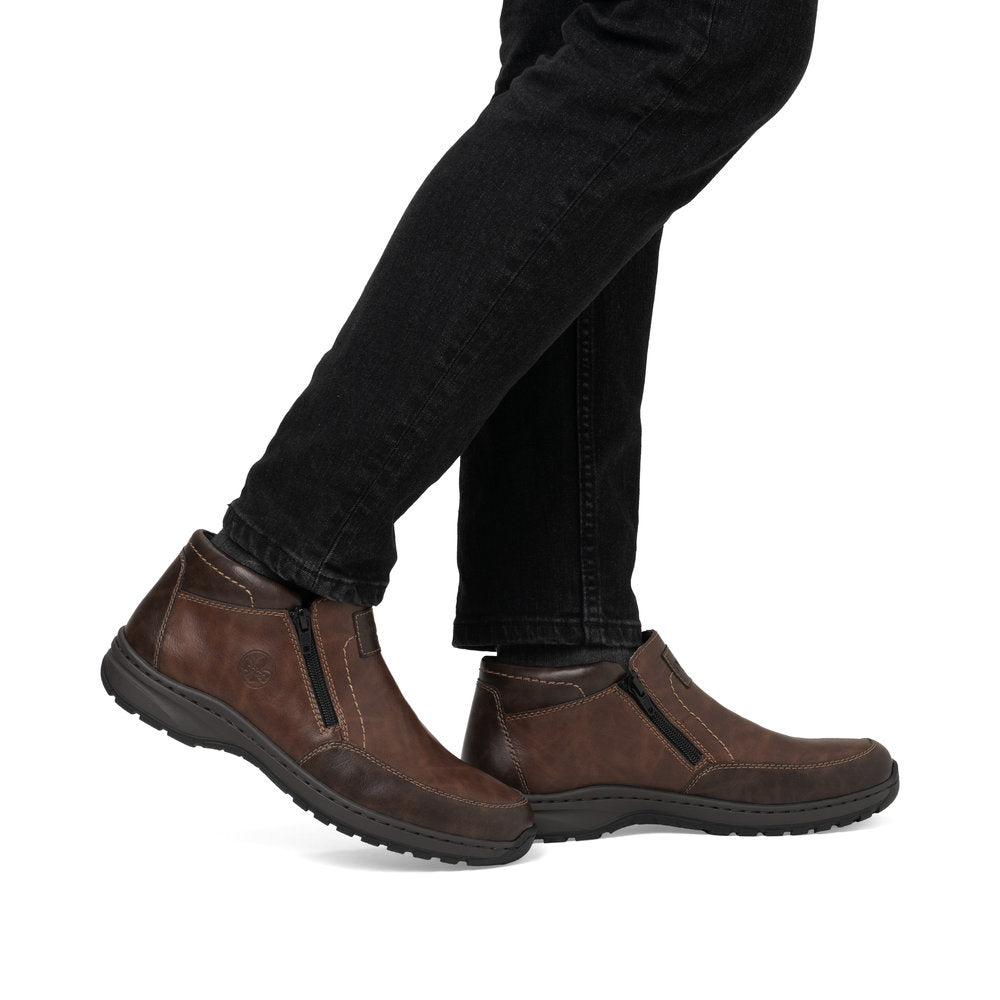 Rieker Men's Extra Wide Ankle Boot with double zips 03352-24 BROWN