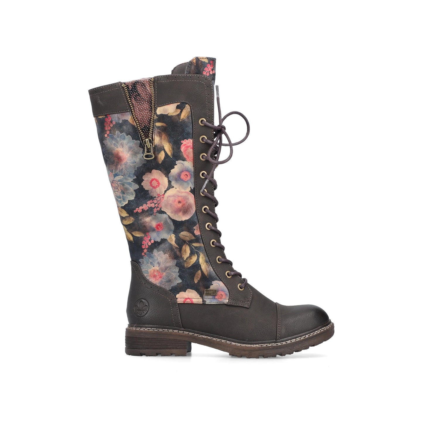 Rieker 94731 Long Leg BROWN Floral PRINT Boot with Laces and Zip 94731-91