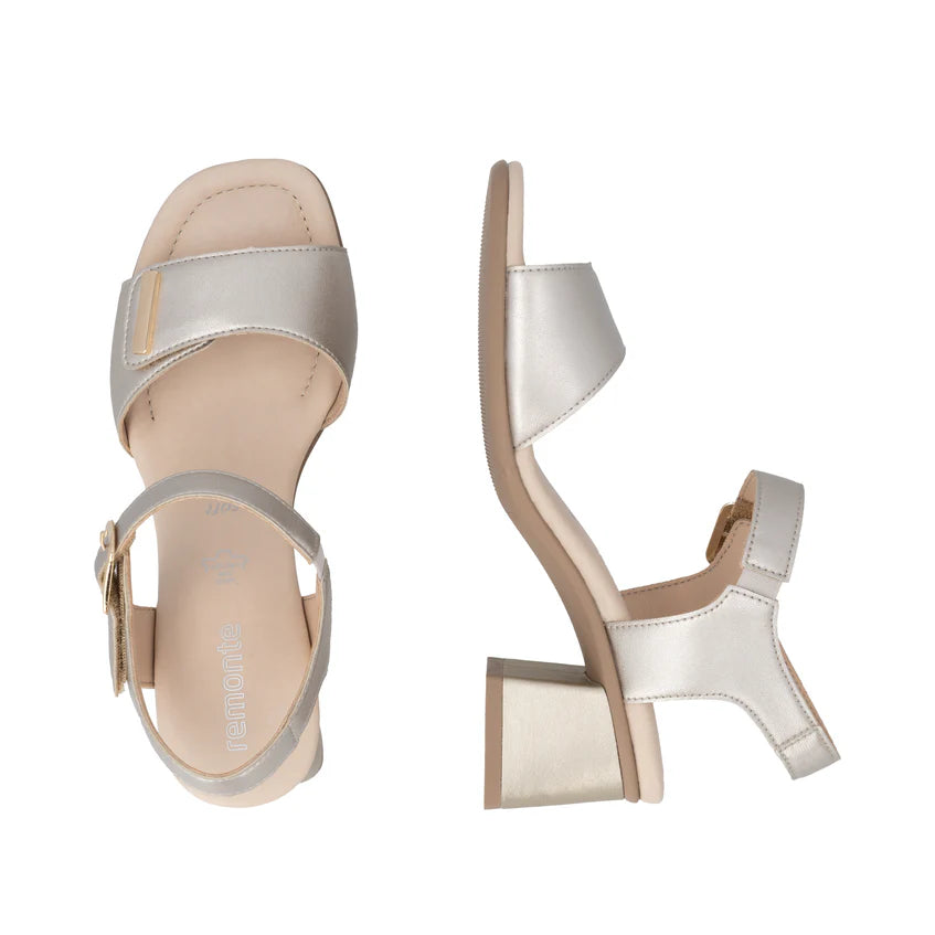Remonte D1k54 PEARL / CREAM Block Heel Wide Fitting Adjustable Dress Sandal D1K54-90