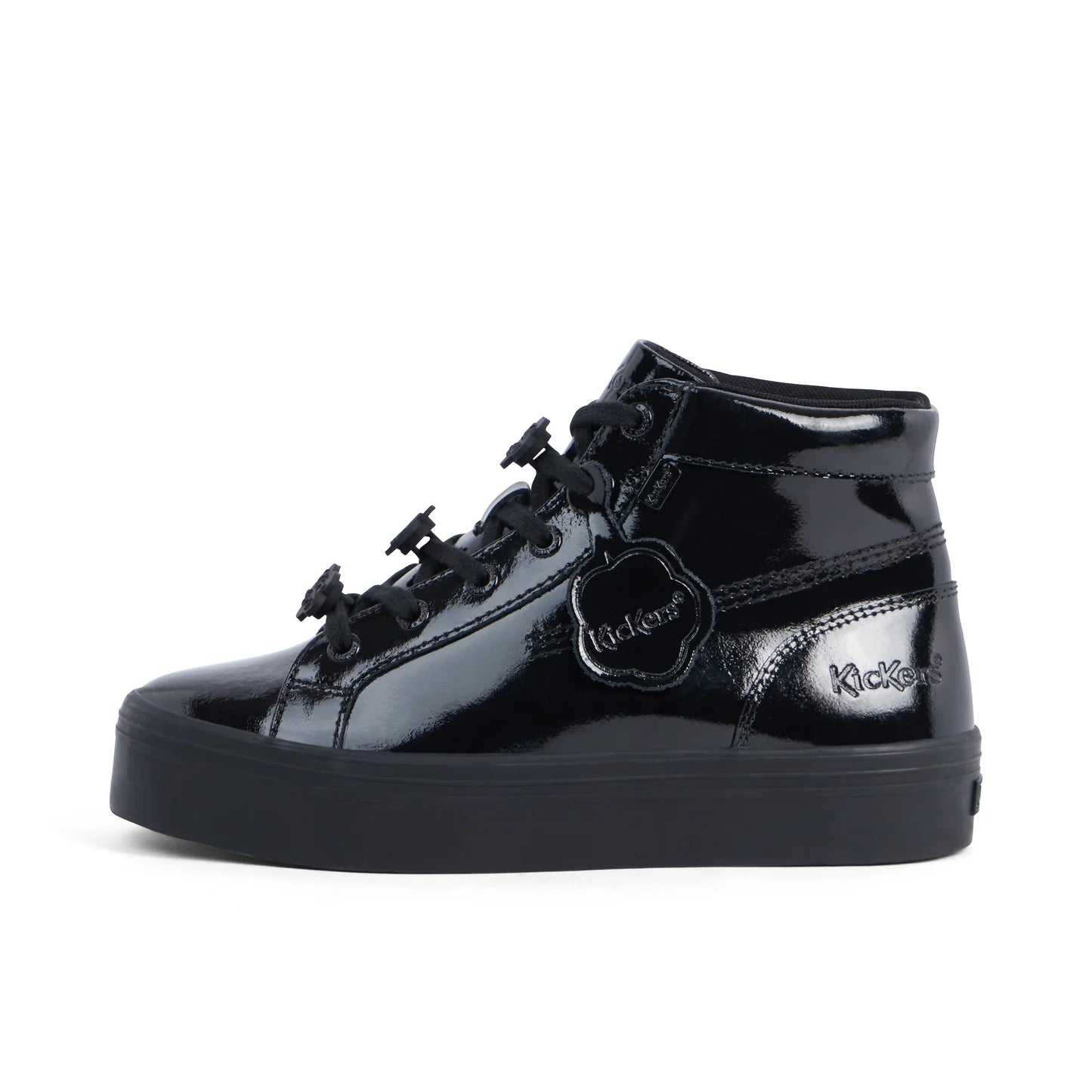 Kickers Tovni Stack Hi Flower BLACK  Patent Chunky Sole Hi Top Trainer Boot 11761