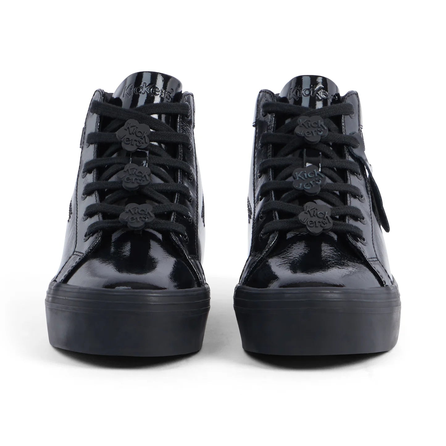 Kickers Tovni Stack Hi Flower BLACK  Patent Chunky Sole Hi Top Trainer Boot 11761