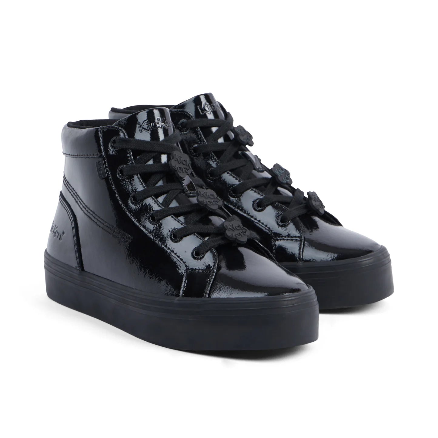 Kickers Tovni Stack Hi Flower BLACK  Patent Chunky Sole Hi Top Trainer Boot 11761