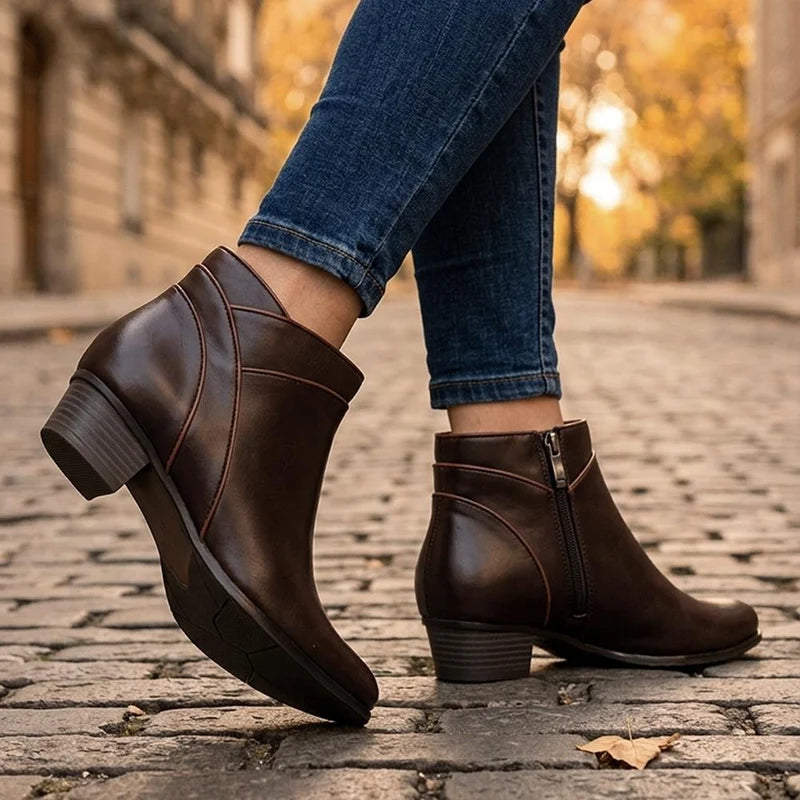Regardez Le Ciel Stefany 399 BROWN Soft Leather Low Heel Zip Ankle Boot