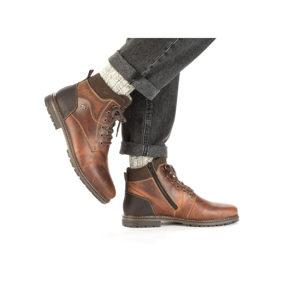 Rieker Men's Boot 13740 TAN Casual ankle boot with Lace and side zip 13740-24