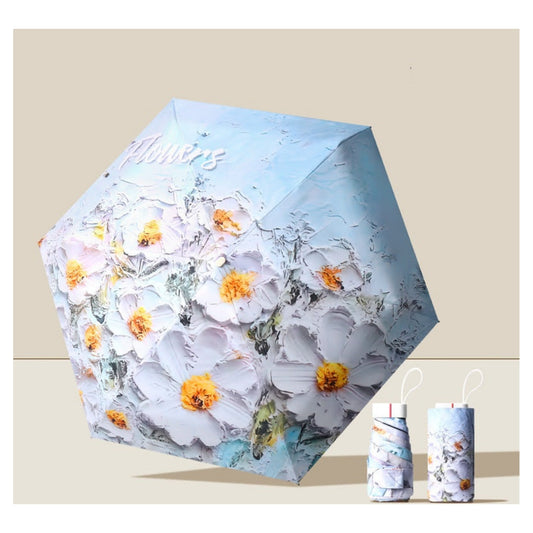 Artist Print Pocket Umbrella Blue White Flower