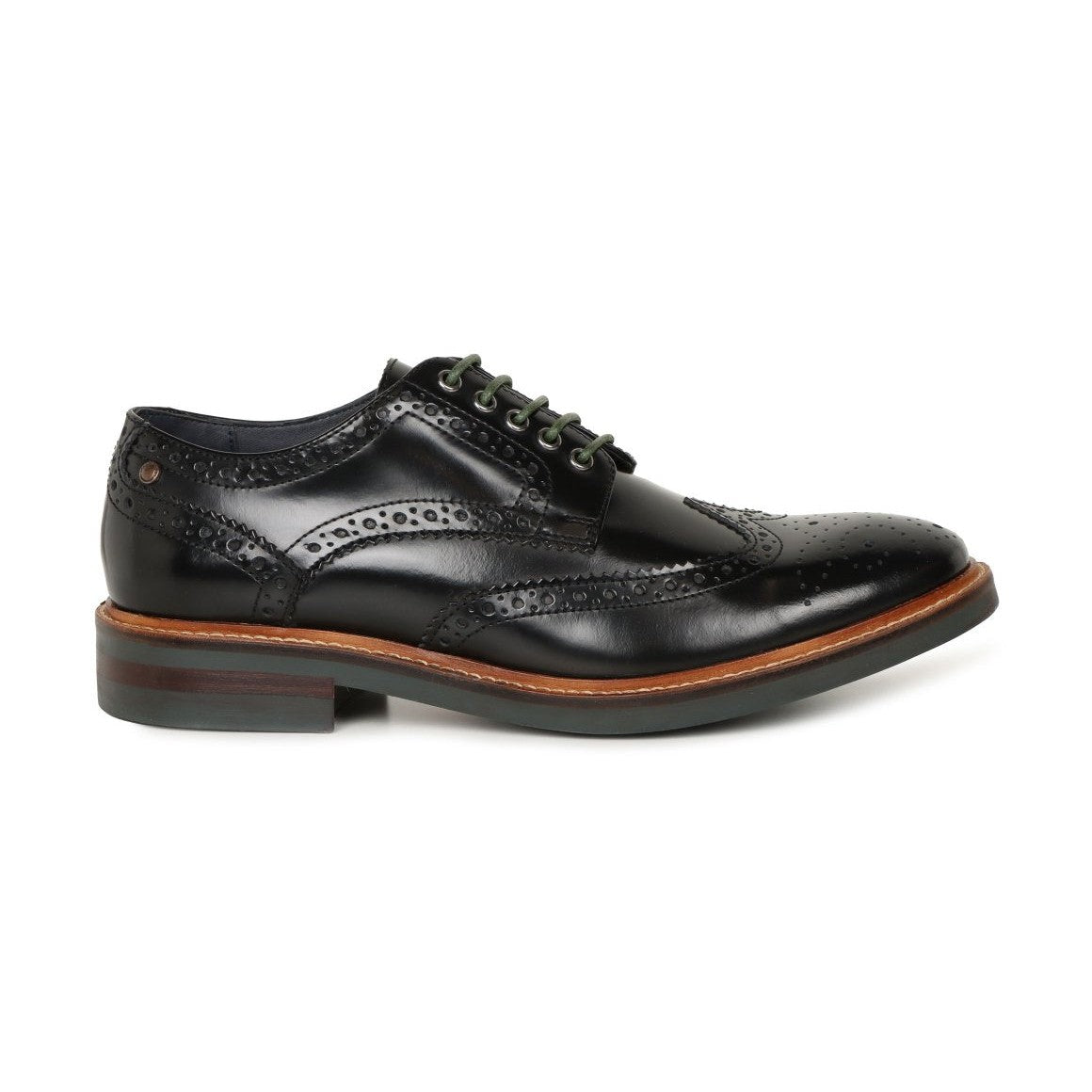 Base London Woburn BLACK Hi Shine Wing Tip Brogue Shoe
