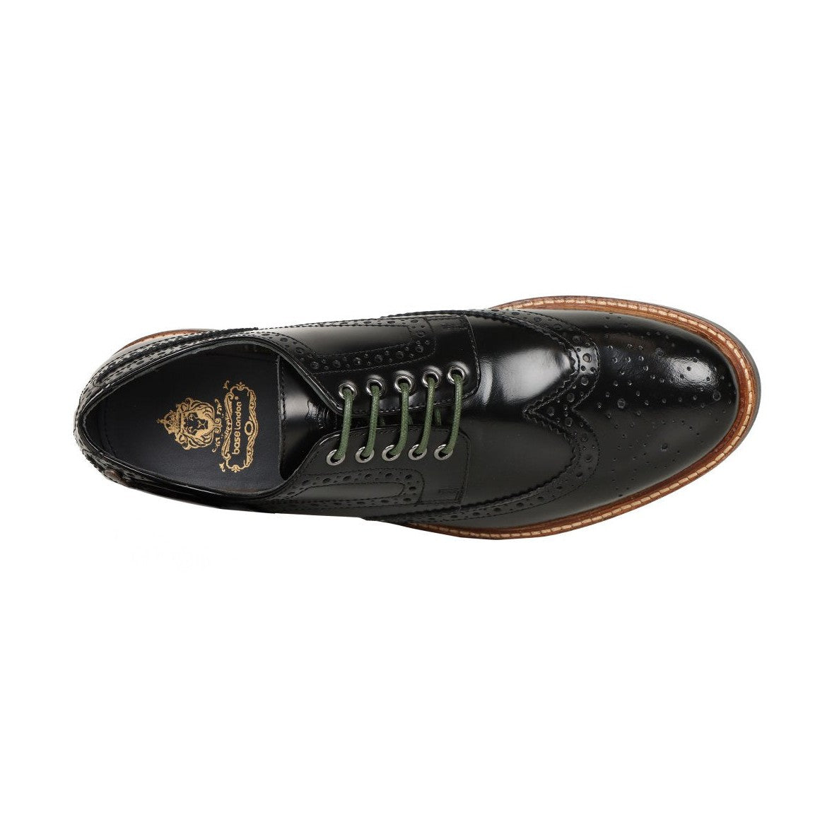 Base London Woburn BLACK Hi Shine Wing Tip Brogue Shoe
