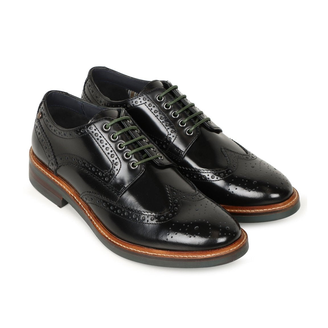 Base London Woburn BLACK Hi Shine Wing Tip Brogue Shoe