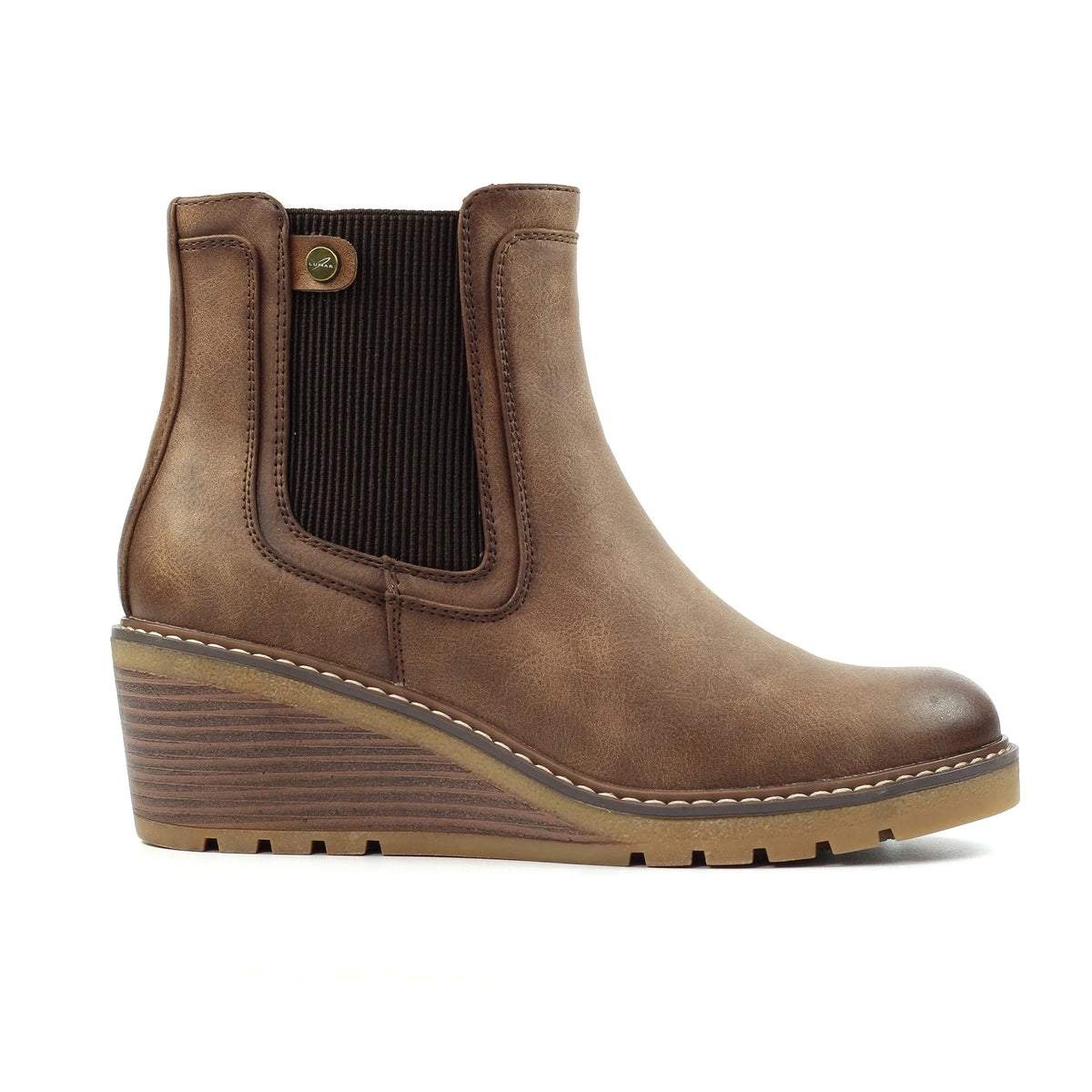 Lunar Connie BROWN Wedge Heel Chelsea Boot with inside Zip GLC014-BR