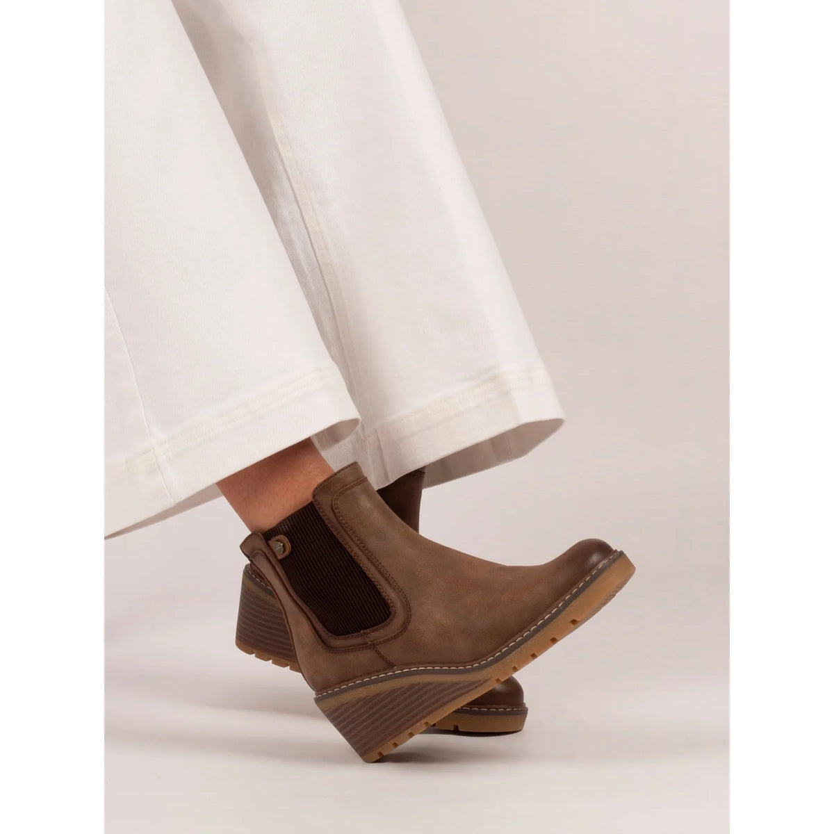 Lunar Connie BROWN Wedge Heel Chelsea Boot with inside Zip GLC014-BR