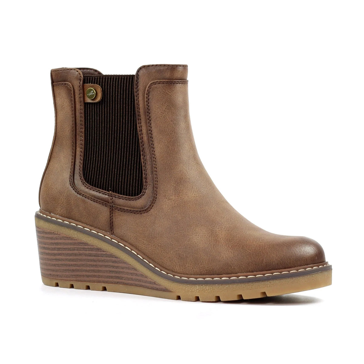 Lunar Connie BROWN Wedge Heel Chelsea Boot with inside Zip GLC014-BR
