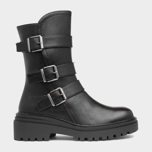 Heavenly Feet Jacqui Black Vegan Friendly Buckle Biker style boot