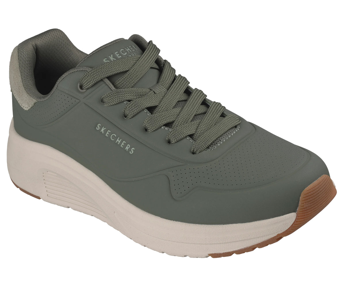 Skechers Uno Light 183530 OLIVE Lace Up Faux Leather Trainer 183530-OLV