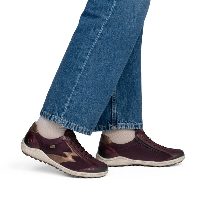 Remonte R1443 Wine COMBI Suede Trainer Style Shoe With Laces and Zip R1443-35