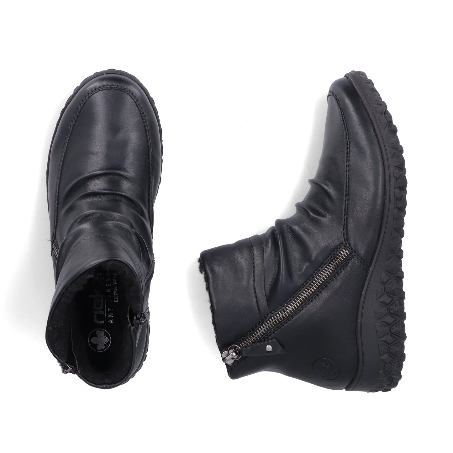 Rieker 59585-01 Black Soft Leather Extra Wide Zip Boot