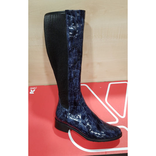 Bioeco NAVY CROC Leather Wide Fit Long Zip Boot 7770-2307