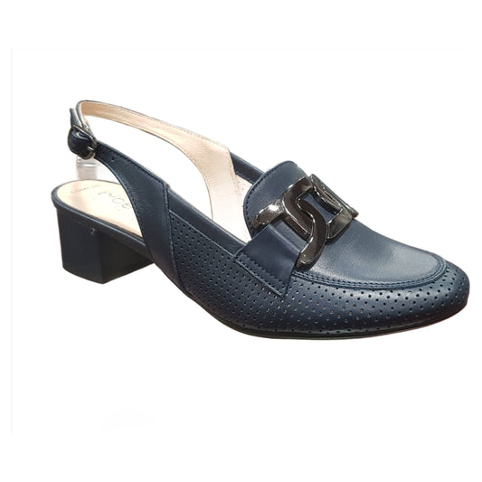 Bioeco 3963 Navy Sling Back Block Heel Occasion Shoe