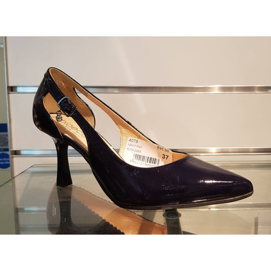 Bioeco 4079 Navy PATENT open sided court shoe 4079-2293