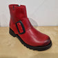 Fly London Riley RED Leather Zip Ankle Boot with Buckle Trim