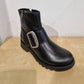 Fly London Riley BLACK Leather Zip Ankle Boot with Buckle Trim