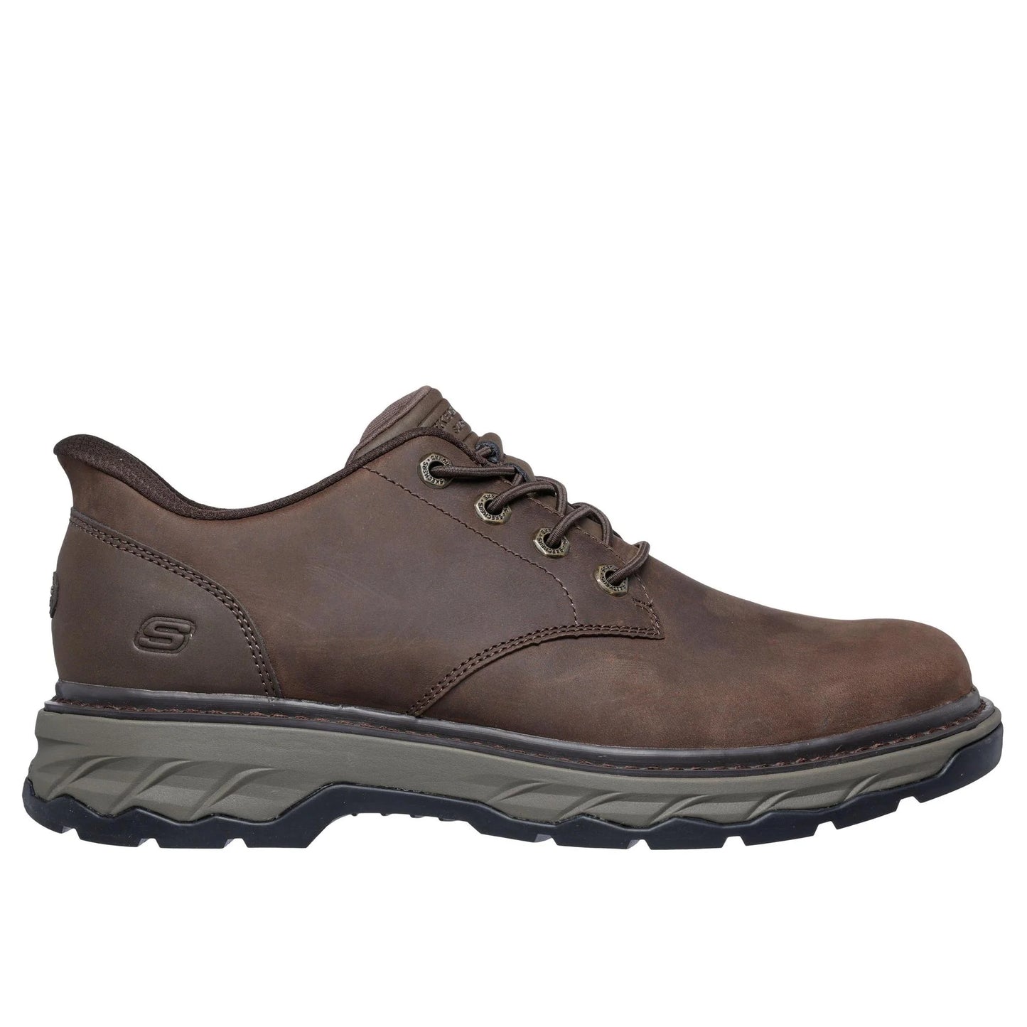 Skechers Slip Ins 205307 BROWN Leather Elastic Lace Shoe 205307COC
