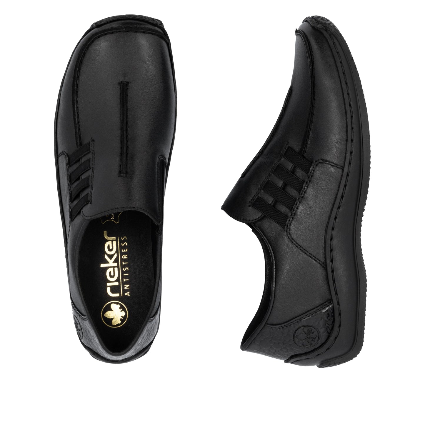 Rieker L1777 BLACK Soft Leather Lightweight Slip On Shoe L1777-00