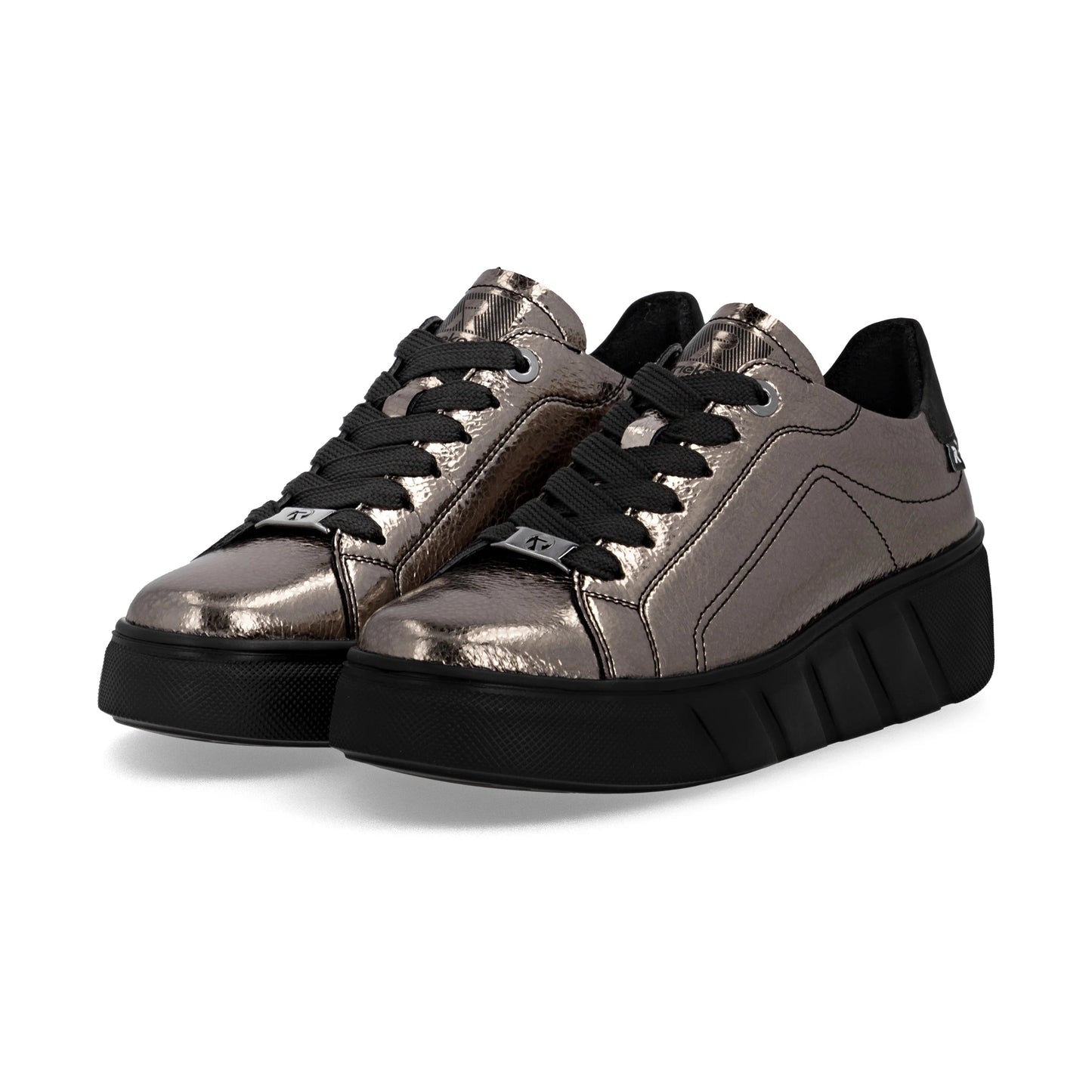 Rieker W2601 PEWTER Leather Low Top Sneakers W2601-91