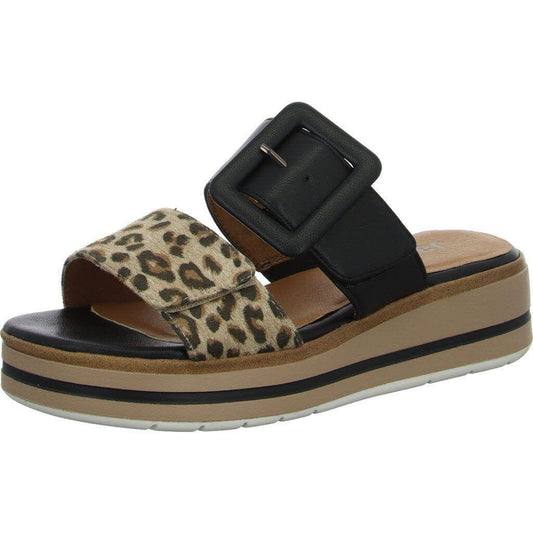 Jana 27271-42 Black  LEOPARD Touch Fastening Wide Fit Wedge Mule Sandal