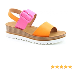 Heavenly Feet Pistachio ORANGE COMBI Wedge Sandals