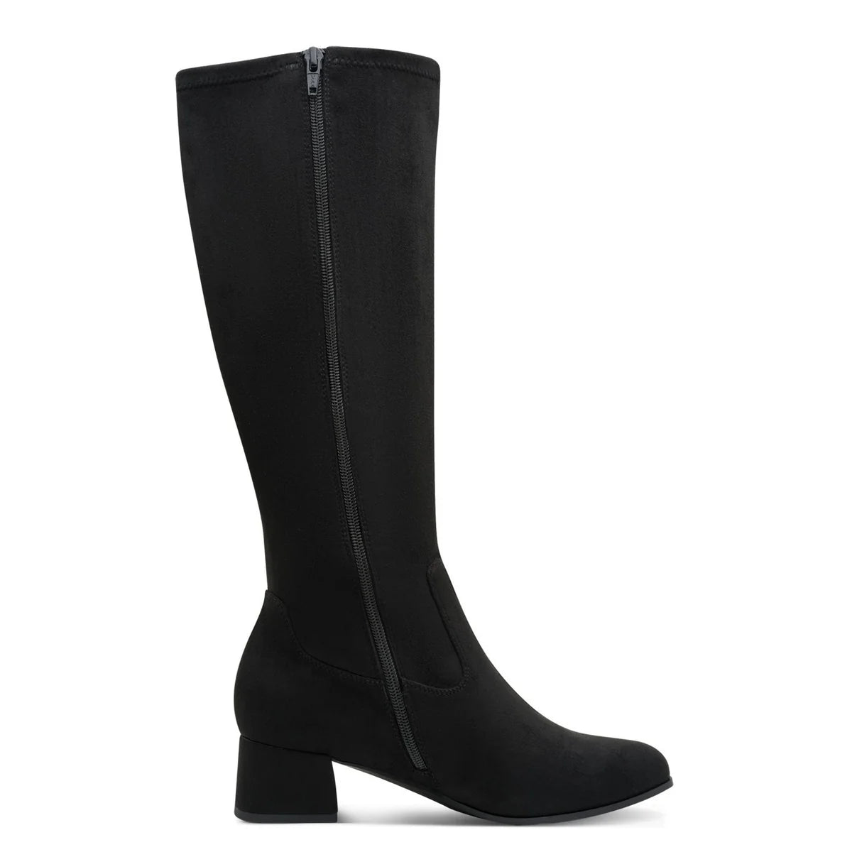 Jana 25569-47 BLACK Long Leg Wide Fit Faux Suede Block Heel Zip Boot