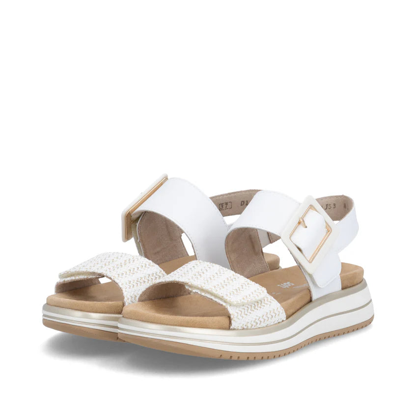 Remonte D1j53 WHITE Leather Twin Touch Fastening Wide Fitting Sandal D1J53-81