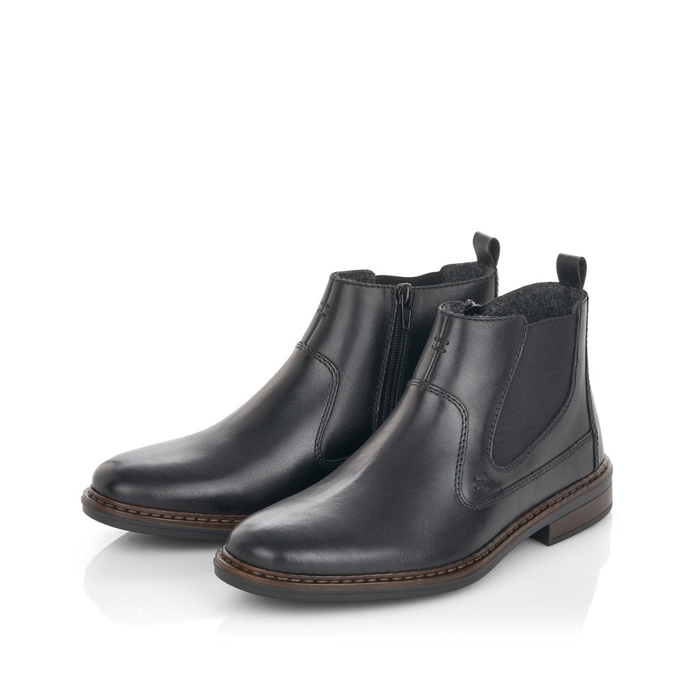 Rieker Men's Boot 37662 BLACK Extra wide elastic sided ankle boot with side zip 37662-00